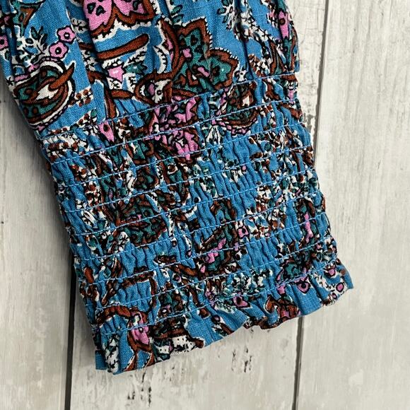 Loft Bouquet Paisley Long Sleeve Ruffled Yoke Puff Sleeve Button Down Blouse - Picture 8 of 10